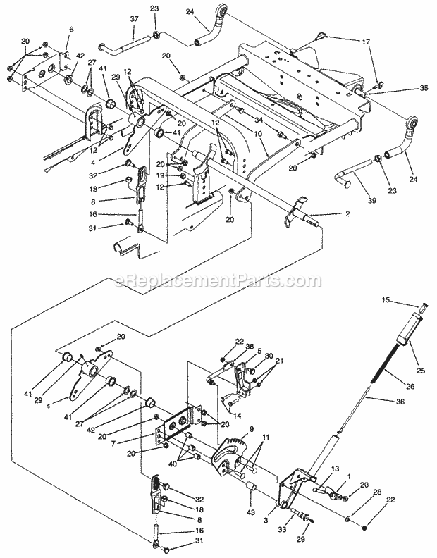 Lift System And Linkage Diagram and Parts List for Z48L 53AC365M100, 53BA1D5M100 Cub Cadet Lawn Mower
